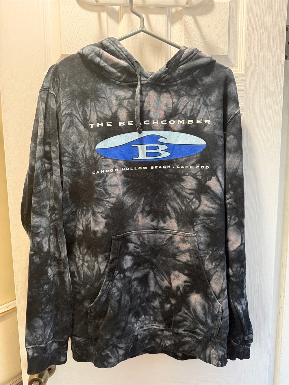 The Beachcomber Men's Tie-Dye Crewneck Hoodie - Black with Blue Logo